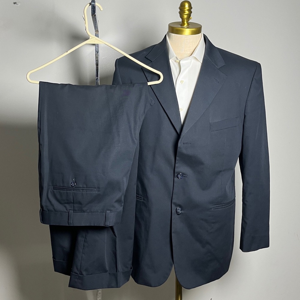 Brooks Brothers‎ 346 Suit Mens 43R 38W Gray Solid Stretch 3-Button Flat Front